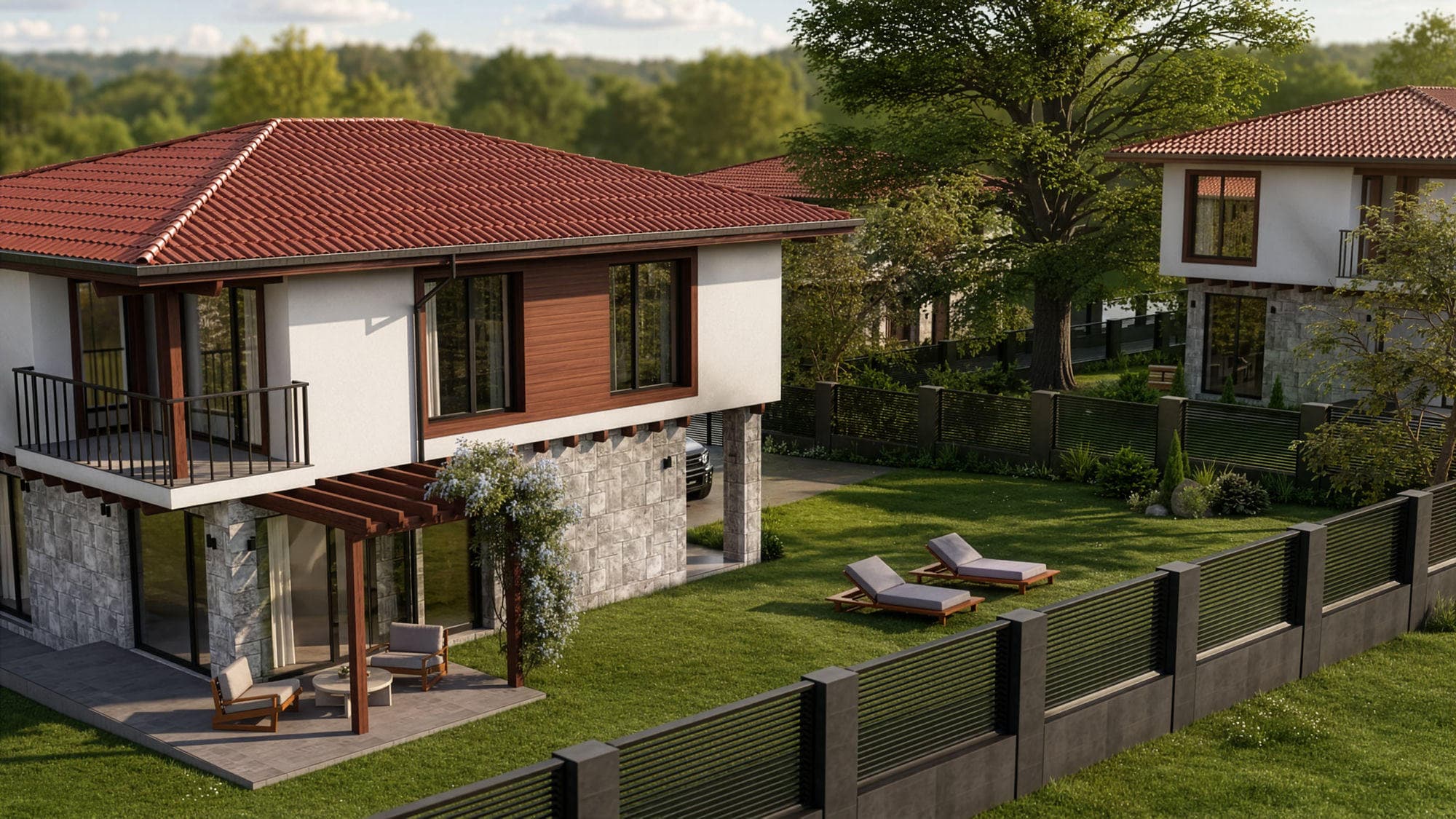 Villa terrace with loungers